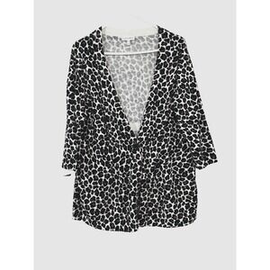 Fashion Bug Women 2X Leopard Print Cardigan 3/4 Sleeve Button Light Cotton Layer